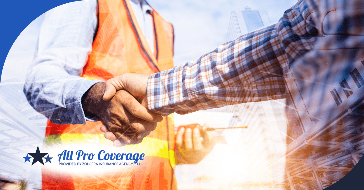 Two individuals shaking hands, one wearing a safety vest and the other in casual work attire