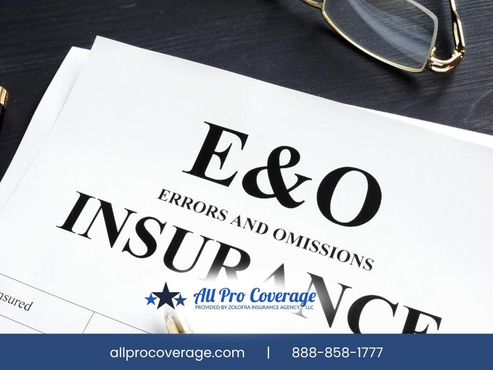 Close-up of an E&O insurance policy document on a desk.