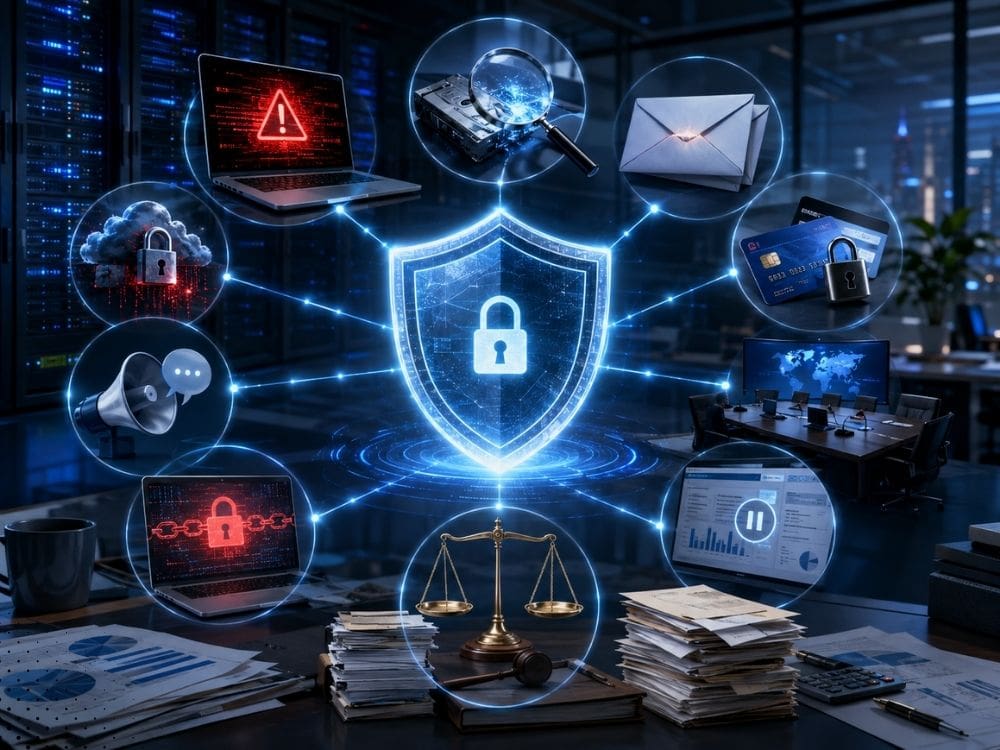 Cyber insurance protection concept with digital security and business data.